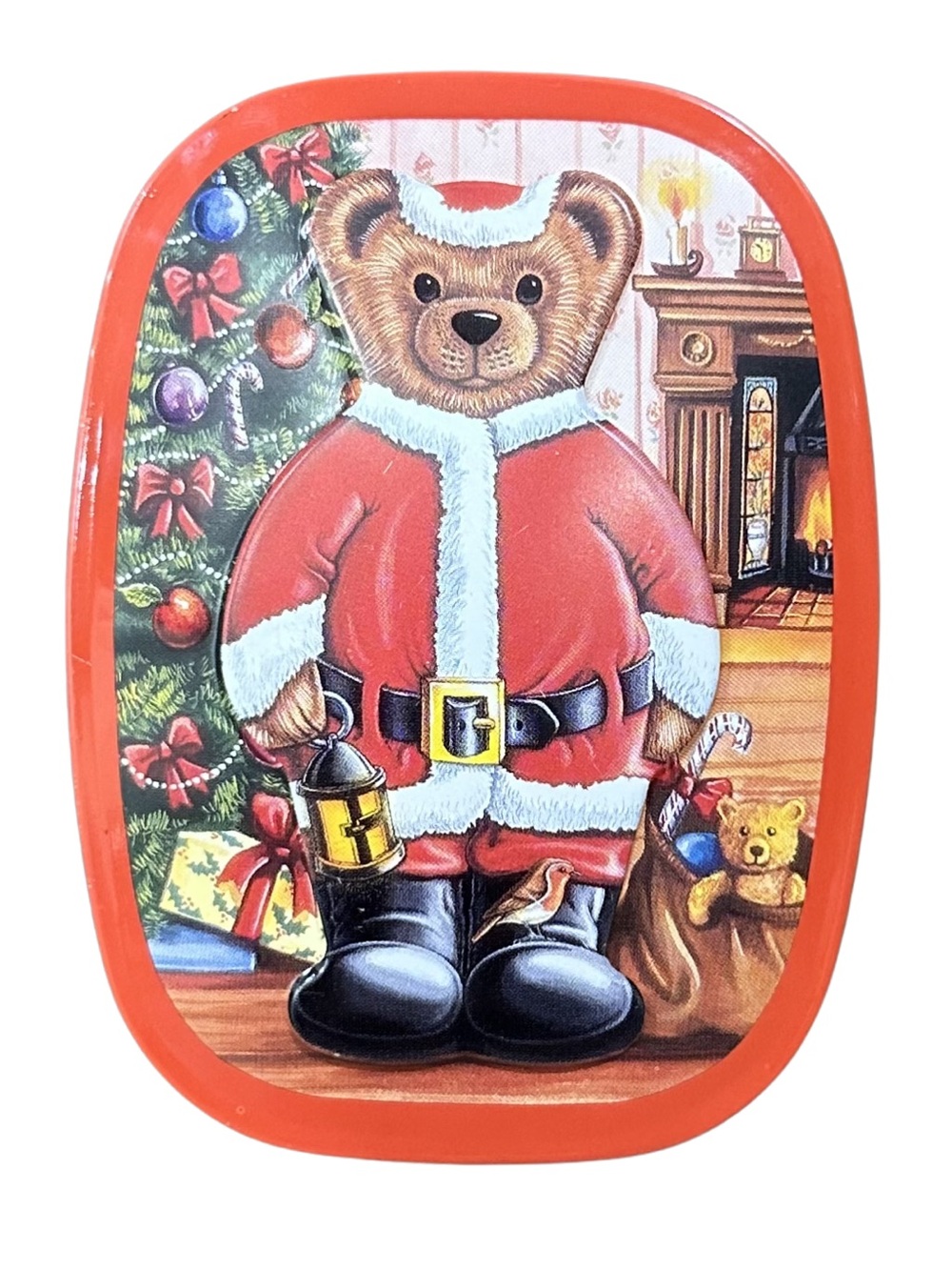 Vintage 1994 Silver Cranes Collectors Teddy Bear Tin w/ Bead Christmas Earrings